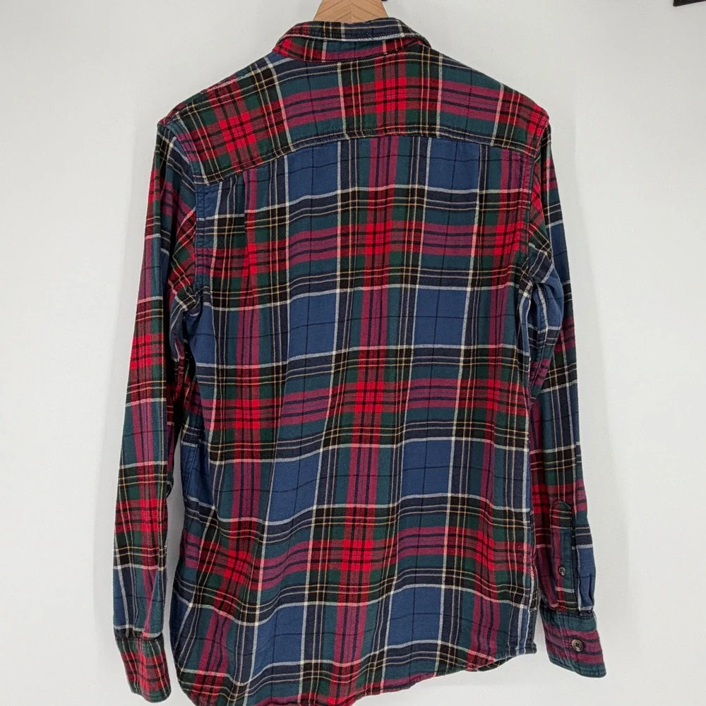 Old Navy Flannel Shirt Mens M Tall Blue Red Double-Brushed Plaid Cabincore Cozy
